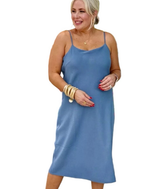 NWT SPANX Spanx Women's Crepe Satin Reversible Slip Dress Blue/Navy Size 1X